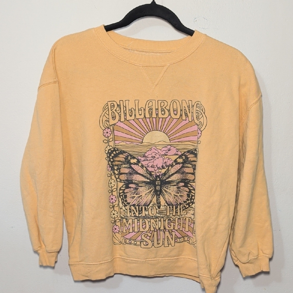 Billabong Making Waves Crewneck Sweatshirt Yellow Butterfly Junior Womens Size M